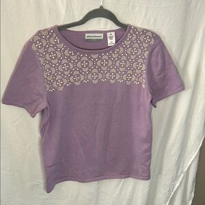 Alfred Dunner Petite Medium Lavender Embellished Short Sleeve Top PM